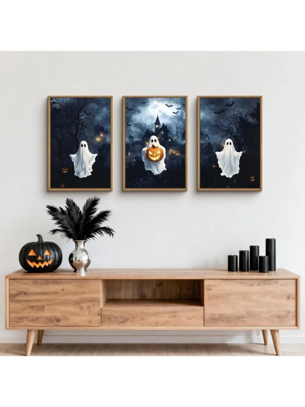 Large Spooky Halloween Framed Canvas Wall Art Set - 3 Piece 16